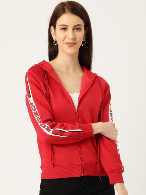 

Madame Women Red Solid Hooded Sweatshirt