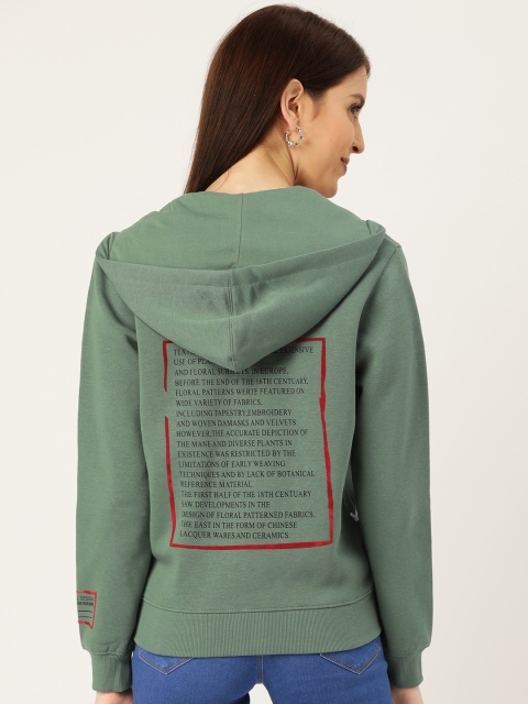 

Madame Women Green & Black Printed Back Hooded Sweatshirt