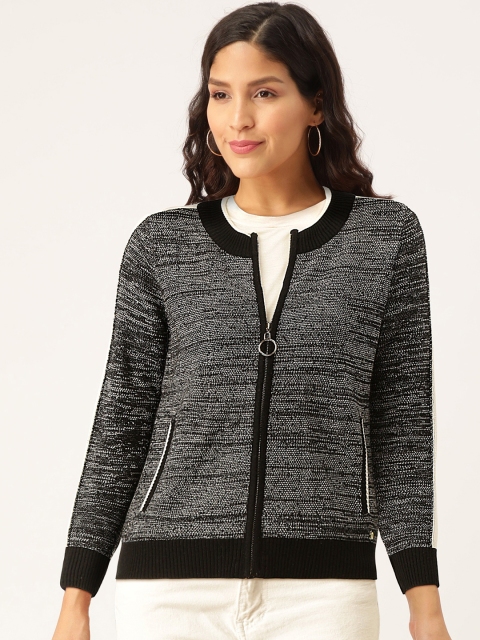 

Madame Women Charcoal Grey Self Design Cardigan