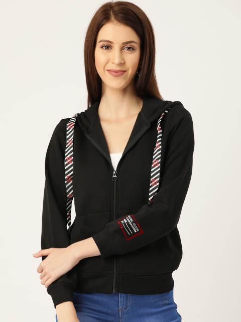 

Madame Women Black Printed Back Hooded Sweatshirt