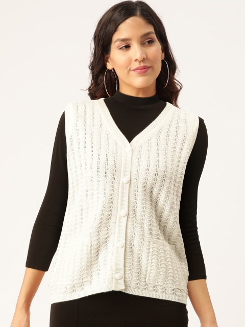 

Madame Women Off-White Self Design Cardigan