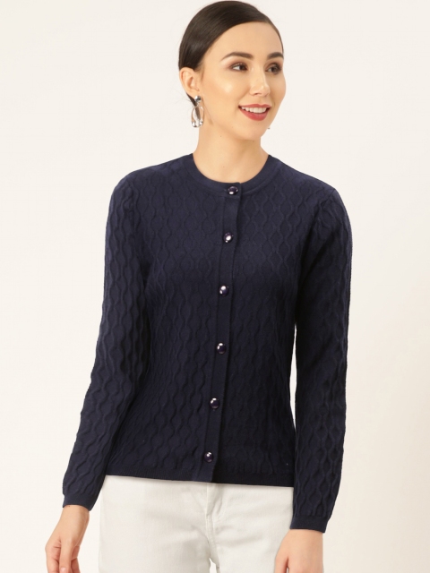 

Madame Women Navy Blue Self Design Cardigan