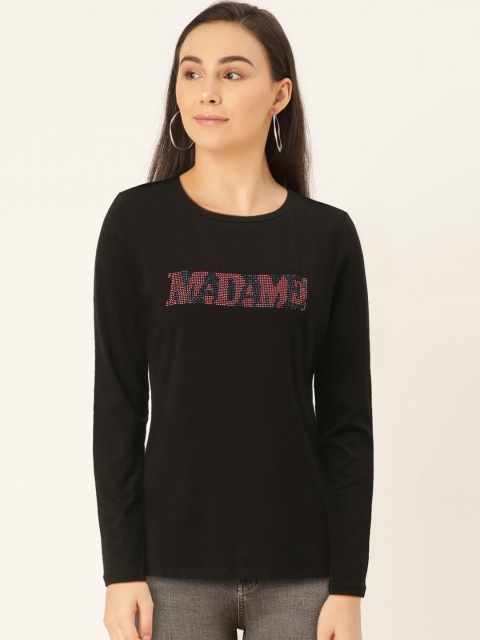 

Madame Women Black Embellished Detail Round Neck T-shirt