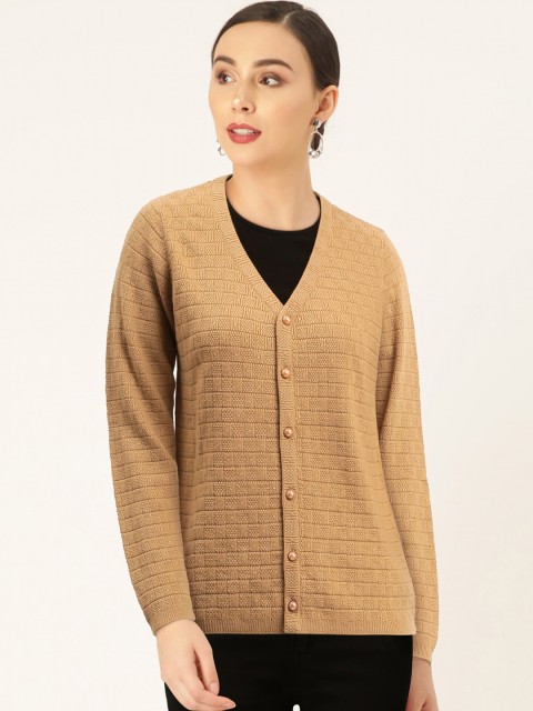 

Madame Women Beige Self Design Cardigan Sweater