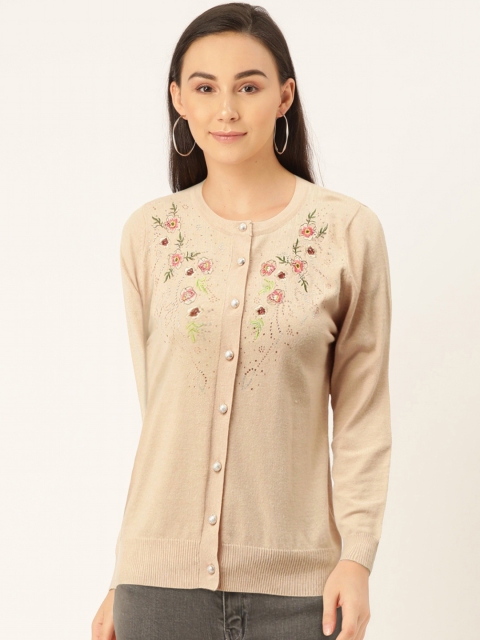 

Madame Women Beige Embellished Cardigan