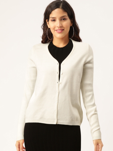 

Madame Women Off-White Solid Cardigan