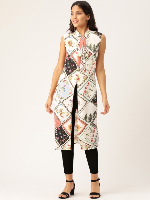 

Madame Women White & Red Floral Printed Tunic