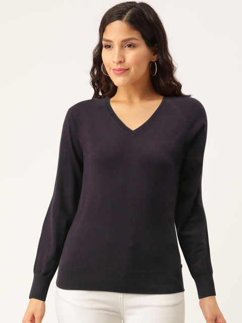 

Madame Women Navy Blue Solid Pullover