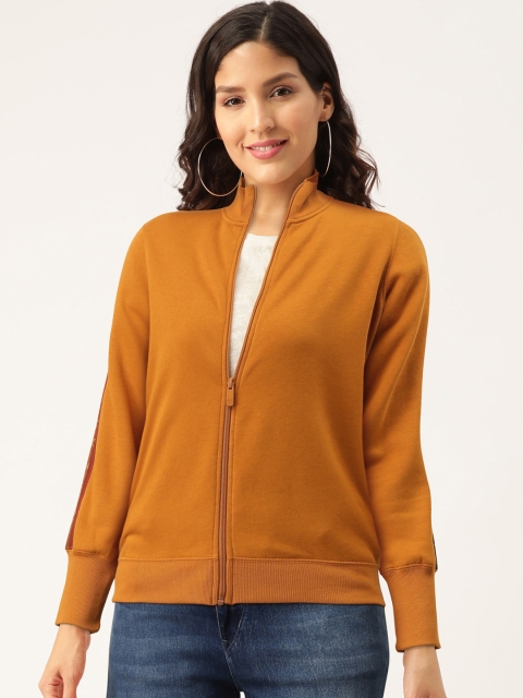 

Madame Women Mustard Yellow Solid Sweatshirt with Side Taping Detail