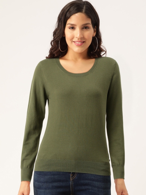 

Madame Women Olive Green Solid Pullover