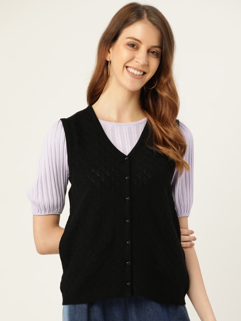

Madame Women Black Open Knit Cardigan