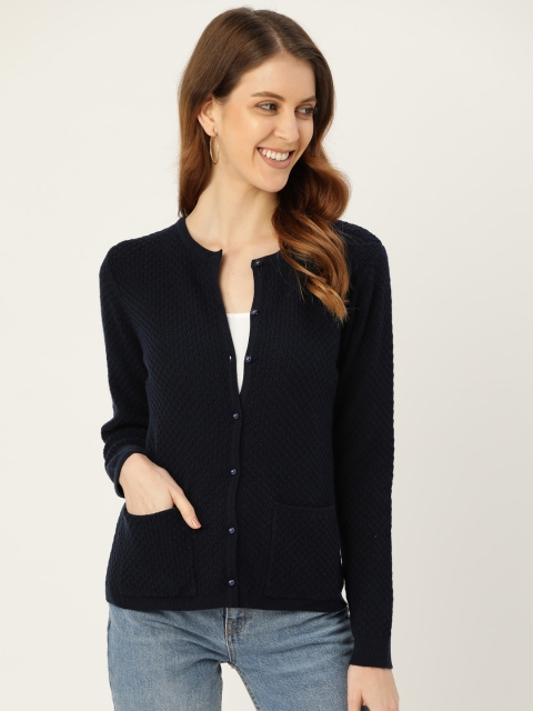 

Madame Women Navy Blue Self Design Cardigan