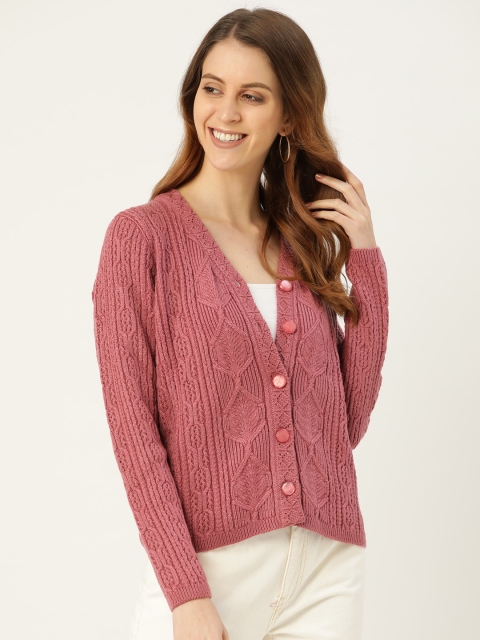 

Madame Women Pink Self Design Cardigan