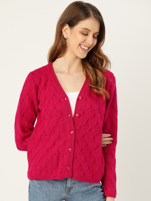 

Madame Women Magenta Self Design Cardigan