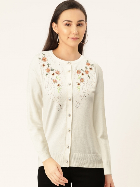 

Madame Women Off-White Embroidered Cardigan