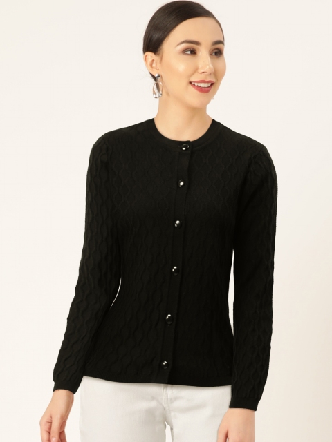 

Madame Women Black Self Design Cardigan