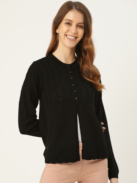 

Madame Women Black Self Design Cardigan