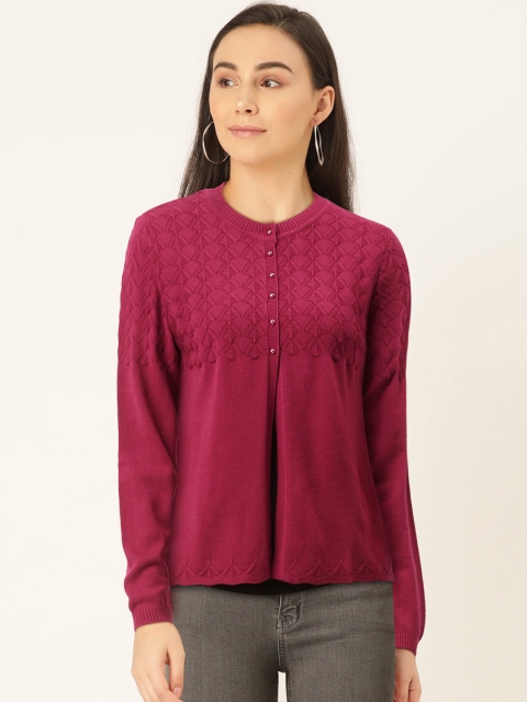

Madame Women Magenta Self Design Cardigan