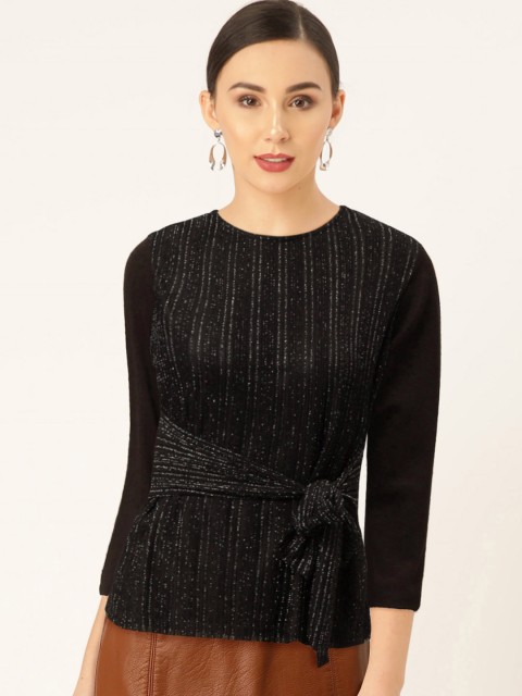 

Madame Women Black & Silver Self Striped Top