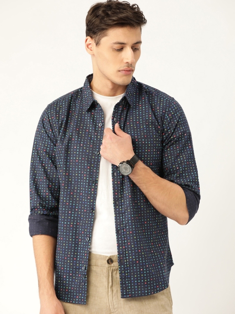 

United Colors of Benetton Men Navy Blue Slim Fit Printed Casual Shirt