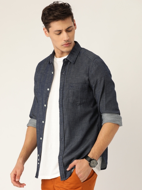 

United Colors of Benetton Men Navy Blue Slim Fit Self-Design Denim Casual Shirt