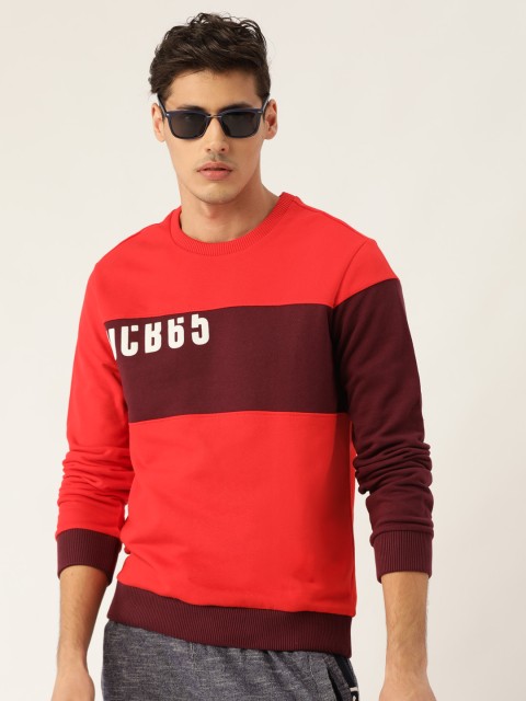

United Colors of Benetton Men Red & Burgundy Colourblocked Sweatshirt