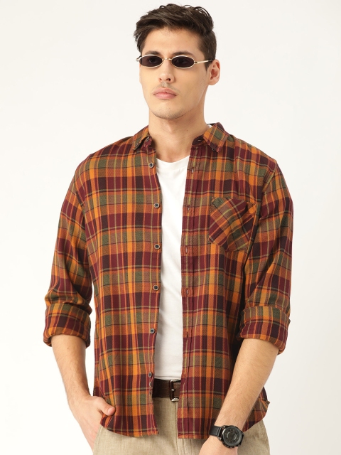 

United Colors of Benetton Men Maroon & Rust Orange Slim Fit Checked Casual Shirt