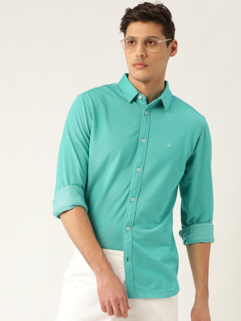 

United Colors of Benetton Men Green Slim Fit Textured Casual Shirt