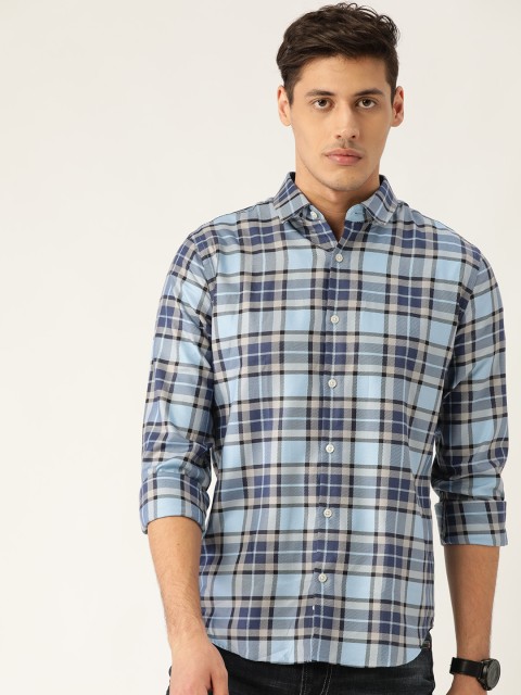 

United Colors of Benetton Men Blue Slim Fit Twill Weave Checked Casual Shirt