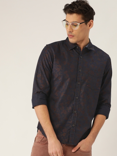 

United Colors of Benetton Men Navy Blue Slim Fit Floral Printed Casual Shirt