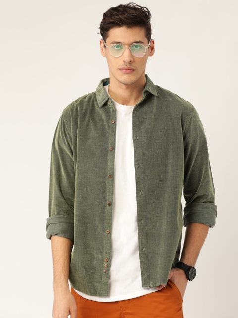 

United Colors of Benetton Men Green Slim Fit Solid Corduroy Casual Shirt