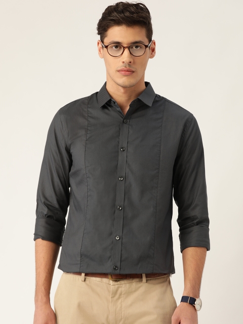 

United Colors of Benetton Men Charcoal Grey Slim Fit Self Design Casual Shirt