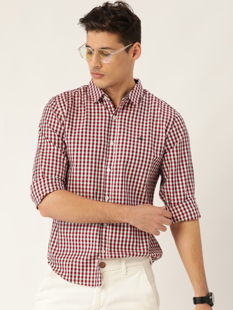 

United Colors of Benetton Men Off-White & Burgundy Slim Fit Checked Casual Shirt
