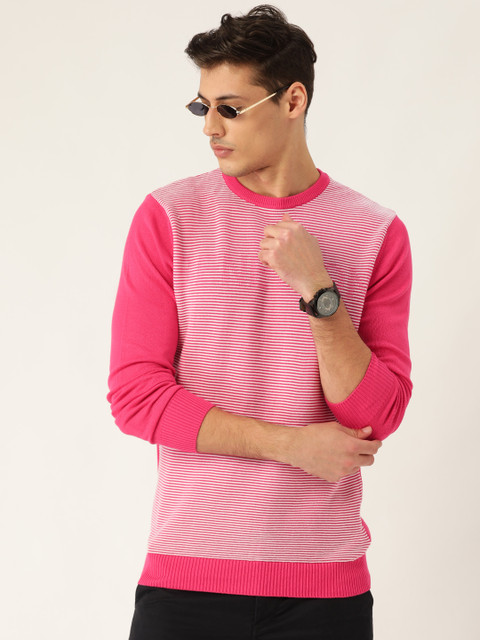 

United Colors of Benetton Men Pink & White Striped Pullover