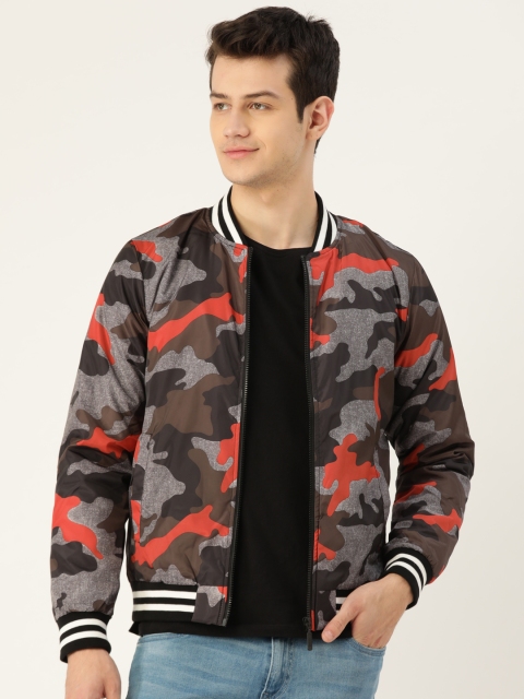 

United Colors of Benetton Men Grey & Brown Camouflage Print Varsity Jacket
