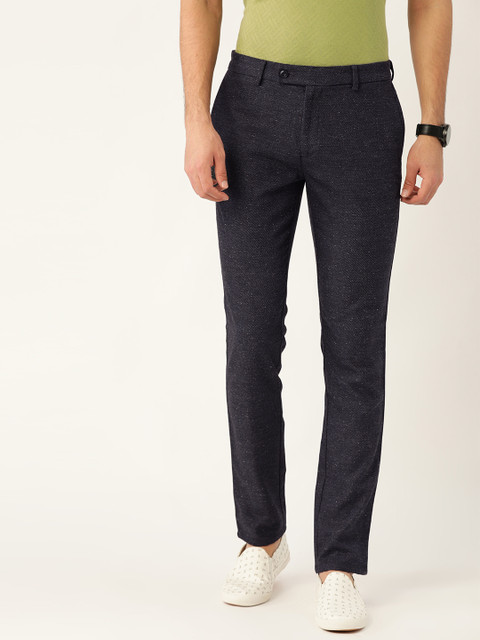 

United Colors of Benetton Men Navy Blue Tailored Slim Fit Self Design Regular Trousers