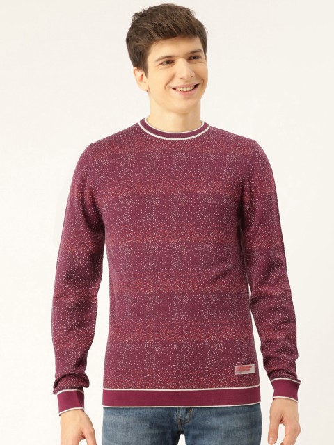 

United Colors of Benetton Men Purple & White Self Design Round neck Pullover