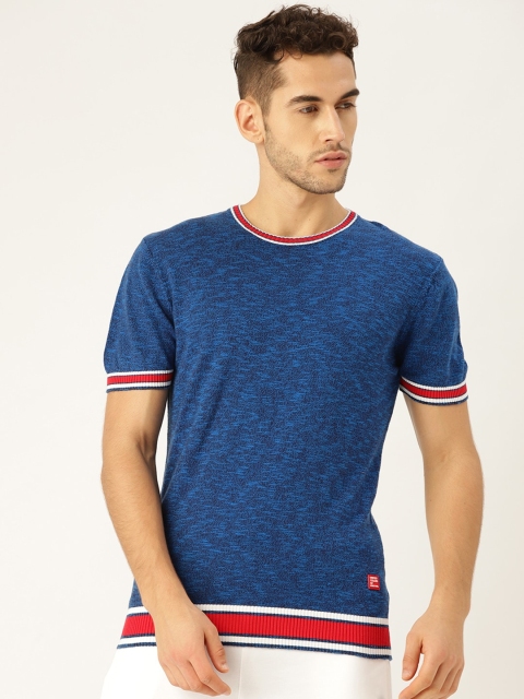 

United Colors of Benetton Men Blue Self-Design Round Neck Winter T-shirt
