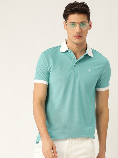 

United Colors of Benetton Men Green Solid Polo Collar T-shirt