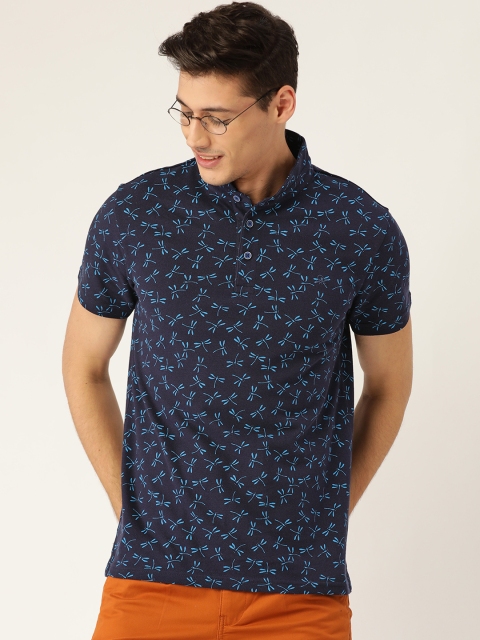 

United Colors of Benetton Men Blue Quirky Printed Stand Collar T-shirt