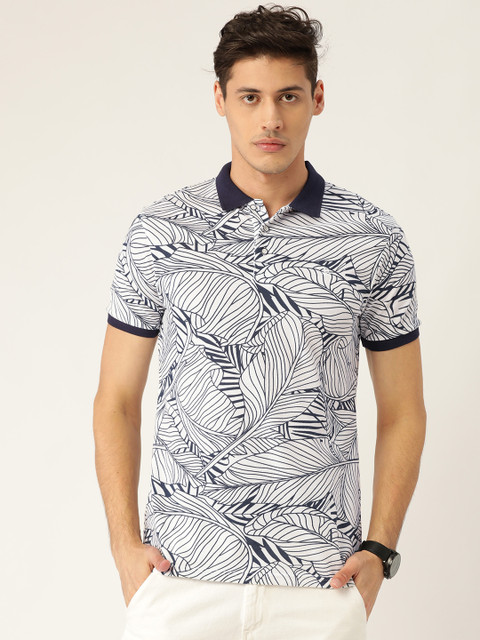 

United Colors of Benetton Men White Tropical Printed Polo Collar T-shirt