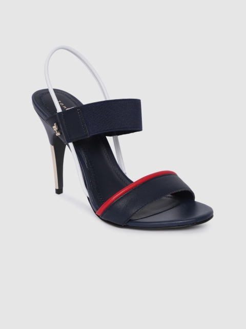 

Tommy Hilfiger Women Navy Blue & Red Striped Leather Stiletto Sandals
