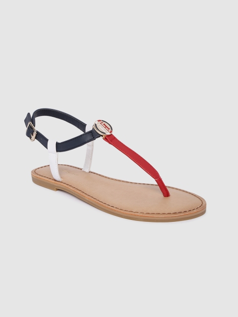 

Tommy Hilfiger Women Red & Navy Blue Colourblocked T-Strap Flats