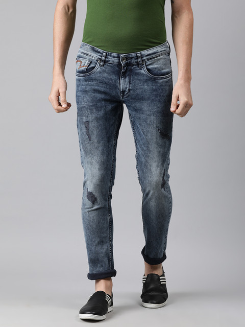 

SPYKAR Men Blue Skinny Fit Low-Rise Mildly Distressed Jeans