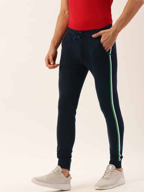 

Sports52 wear Men Navy Blue Solid Slim Fit Training & Gym Joggers With Side Stripes