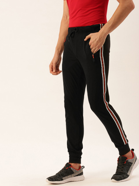

Sports52 wear Men Black Solid Knitted Joggers with Side Stripes