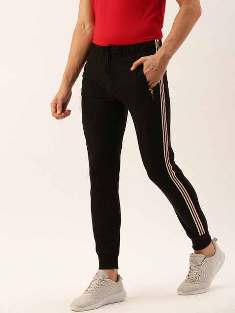

Sports52 wear Men Black Solid Slim Fit Training & Gym Joggers With Side Stripes
