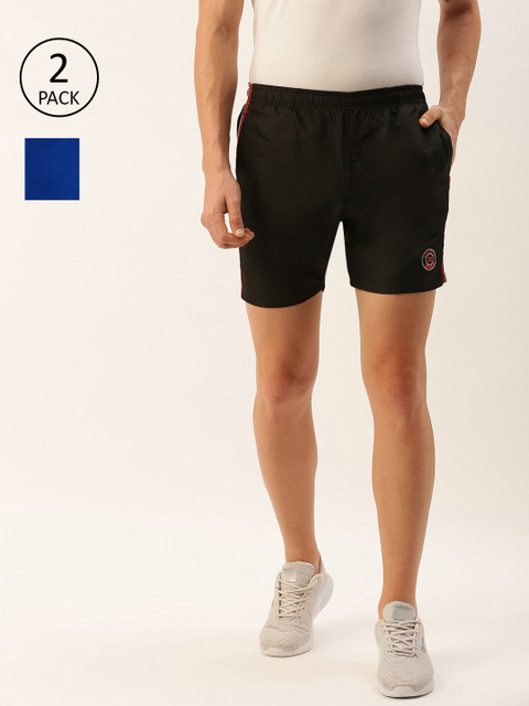 

Sports52 wear Men Pack of 2 Black & Blue Solid Regular Fit Sports Shorts with Side Stripes