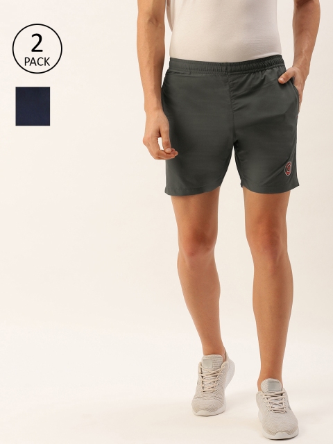

Sports52 wear Men Pack of 2 Navy Blue & Grey Solid Sports Shorts with Side Stripes
