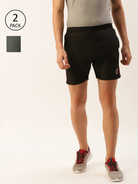

Sports52 wear Men Pack of 2 Black & Grey Solid Regular Fit Sports Shorts with Side Stripes